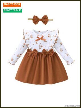 Toddler Baby Girl Ruffle Dress Long Sleeve Cotton Bow Plaid Fall Winter Size